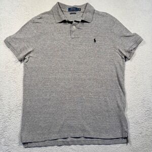 Polo Ralph Lauren Mens Gray Custom Slim Fit Short Sleeve Polo Shirt Black Pony